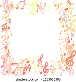 Square Frame of Musical Signs. Creative Background with Notes, Bass and Treble Clefs. Vector Element for Musical Poster, Banner, Advertising, Card. Minimalistic Simple Background.