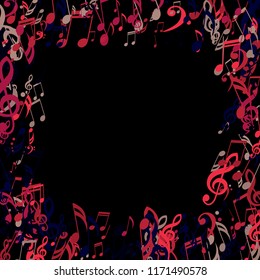 Square Frame of Musical Signs. Creative Background with Notes, Bass and Treble Clefs. Vector Element for Musical Poster, Banner, Advertising, Card. Minimalistic Simple Background.