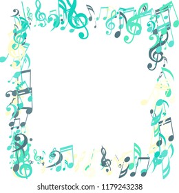 Square Frame of Musical Signs. Creative Background with Notes, Bass and Treble Clefs. Vector Element for Musical Poster, Banner, Advertising, Card. Minimalistic Simple Background.