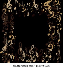 Square Frame of Musical Signs. Creative Background with Notes, Bass and Treble Clefs. Vector Element for Musical Poster, Banner, Advertising, Card. Minimalistic Simple Background.