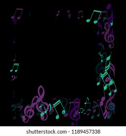 Square Frame of Musical Signs. Creative Background with Notes, Bass and Treble Clefs. Vector Element for Musical Poster, Banner, Advertising, Card. Minimalistic Simple Background.
