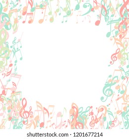 Square Frame of Musical Signs. Creative Background with Notes, Bass and Treble Clefs. Vector Element for Musical Poster, Banner, Advertising, Card. Minimalistic Simple Background.