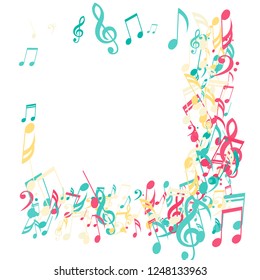 Square Frame of Musical Signs. Creative Background with Notes, Bass and Treble Clefs. Vector Element for Musical Poster, Banner, Advertising, Card. Minimalistic Simple Background.