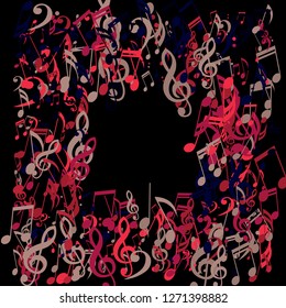 Square Frame of Musical Signs. Creative Background with Notes, Bass and Treble Clefs. Vector Element for Musical Poster, Banner, Advertising, Card. Minimalistic Simple Background.