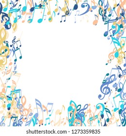 Square Frame of Musical Signs. Creative Background with Notes, Bass and Treble Clefs. Vector Element for Musical Poster, Banner, Advertising, Card. Minimalistic Simple Background.