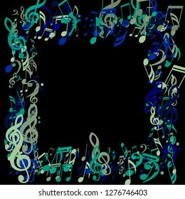 Square Frame of Musical Signs. Creative Background with Notes, Bass and Treble Clefs. Vector Element for Musical Poster, Banner, Advertising, Card. Minimalistic Simple Background.
