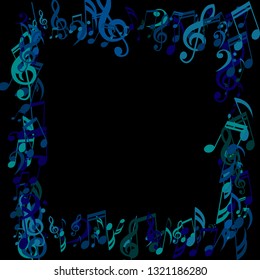 Square Frame of Musical Signs. Creative Background with Notes, Bass and Treble Clefs. Vector Element for Musical Poster, Banner, Advertising, Card. Minimalistic Simple Background.