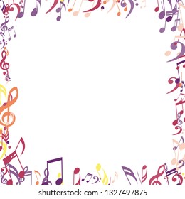 Square Frame of Musical Signs. Creative Background with Notes, Bass and Treble Clefs. Vector Element for Musical Poster, Banner, Advertising, Card. Minimalistic Simple Background.