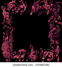 Square Frame of Musical Signs. Creative Background with Notes, Bass and Treble Clefs. Vector Element for Musical Poster, Banner, Advertising, Card. Minimalistic Simple Background.