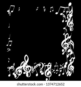 Square Frame of Musical Signs. Creative Background with Notes, Bass and Treble Clefs. Vector Element for Musical Poster, Banner, Advertising, Card. Minimalistic Simple Background.