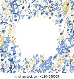 Square Frame of Musical Signs. Modern Background with Notes, Bass and Treble Clefs. Vector Element for Musical Poster, Banner, Advertising, Card. Minimalistic Simple Background.