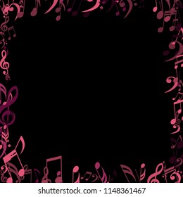 Square Frame of Musical Signs. Modern Background with Notes, Bass and Treble Clefs. Vector Element for Musical Poster, Banner, Advertising, Card. Minimalistic Simple Background.