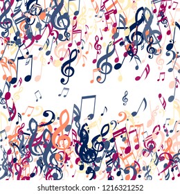 Square Frame of Musical Signs. Modern Background with Notes, Bass and Treble Clefs. Vector Element for Musical Poster, Banner, Advertising, Card. Minimalistic Simple Background.