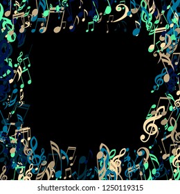 Square Frame of Musical Signs. Modern Background with Notes, Bass and Treble Clefs. Vector Element for Musical Poster, Banner, Advertising, Card. Minimalistic Simple Background.