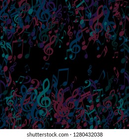 Square Frame of Musical Signs. Modern Background with Notes, Bass and Treble Clefs. Vector Element for Musical Poster, Banner, Advertising, Card. Minimalistic Simple Background.
