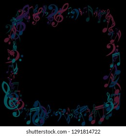 Square Frame of Musical Signs. Modern Background with Notes, Bass and Treble Clefs. Vector Element for Musical Poster, Banner, Advertising, Card. Minimalistic Simple Background.