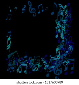 Square Frame of Musical Signs. Modern Background with Notes, Bass and Treble Clefs. Vector Element for Musical Poster, Banner, Advertising, Card. Minimalistic Simple Background.