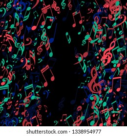 Square Frame of Musical Signs. Modern Background with Notes, Bass and Treble Clefs. Vector Element for Musical Poster, Banner, Advertising, Card. Minimalistic Simple Background.