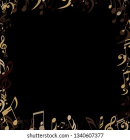 Square Frame of Musical Signs. Modern Background with Notes, Bass and Treble Clefs. Vector Element for Musical Poster, Banner, Advertising, Card. Minimalistic Simple Background.