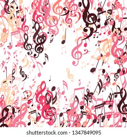 Square Frame of Musical Signs. Modern Background with Notes, Bass and Treble Clefs. Vector Element for Musical Poster, Banner, Advertising, Card. Minimalistic Simple Background.