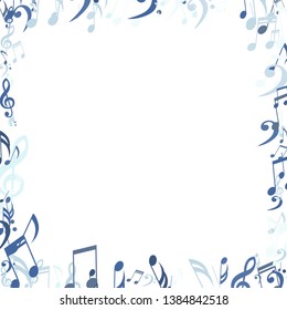 Square Frame of Musical Signs. Modern Background with Notes, Bass and Treble Clefs. Vector Element for Musical Poster, Banner, Advertising, Card. Minimalistic Simple Background.