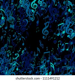 Square Frame of Musical Signs. Trendy Background with Notes, Bass and Treble Clefs. Vector Element for Musical Poster, Banner, Advertising, Card. Minimalistic Simple Background.