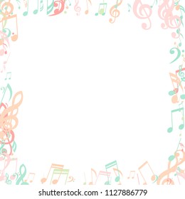 Square Frame of Musical Signs. Trendy Background with Notes, Bass and Treble Clefs. Vector Element for Musical Poster, Banner, Advertising, Card. Minimalistic Simple Background.