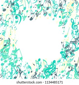 Square Frame of Musical Signs. Trendy Background with Notes, Bass and Treble Clefs. Vector Element for Musical Poster, Banner, Advertising, Card. Minimalistic Simple Background.