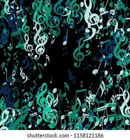 Square Frame of Musical Signs. Trendy Background with Notes, Bass and Treble Clefs. Vector Element for Musical Poster, Banner, Advertising, Card. Minimalistic Simple Background.