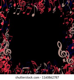 Square Frame of Musical Signs. Trendy Background with Notes, Bass and Treble Clefs. Vector Element for Musical Poster, Banner, Advertising, Card. Minimalistic Simple Background.