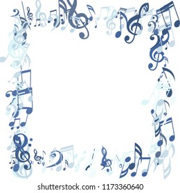 Square Frame of Musical Signs. Trendy Background with Notes, Bass and Treble Clefs. Vector Element for Musical Poster, Banner, Advertising, Card. Minimalistic Simple Background.