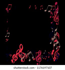 Square Frame of Musical Signs. Trendy Background with Notes, Bass and Treble Clefs. Vector Element for Musical Poster, Banner, Advertising, Card. Minimalistic Simple Background.