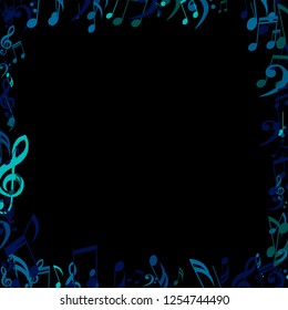 Square Frame of Musical Signs. Trendy Background with Notes, Bass and Treble Clefs. Vector Element for Musical Poster, Banner, Advertising, Card. Minimalistic Simple Background.