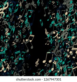 Square Frame of Musical Signs. Trendy Background with Notes, Bass and Treble Clefs. Vector Element for Musical Poster, Banner, Advertising, Card. Minimalistic Simple Background.