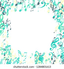 Square Frame of Musical Signs. Trendy Background with Notes, Bass and Treble Clefs. Vector Element for Musical Poster, Banner, Advertising, Card. Minimalistic Simple Background.