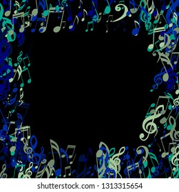 Square Frame of Musical Signs. Trendy Background with Notes, Bass and Treble Clefs. Vector Element for Musical Poster, Banner, Advertising, Card. Minimalistic Simple Background.