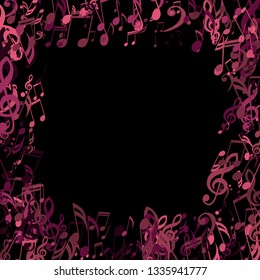 Square Frame of Musical Signs. Trendy Background with Notes, Bass and Treble Clefs. Vector Element for Musical Poster, Banner, Advertising, Card. Minimalistic Simple Background.