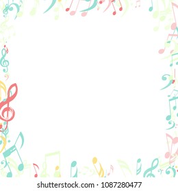 Square Frame of Musical Symbols. Abstract Background with Notes, Bass and Treble Clefs. Vector Element for Musical Poster, Banner, Advertising, Card. Minimalistic Simple Background.