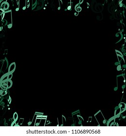 Square Frame of Musical Symbols. Abstract Background with Notes, Bass and Treble Clefs. Vector Element for Musical Poster, Banner, Advertising, Card. Minimalistic Simple Background.