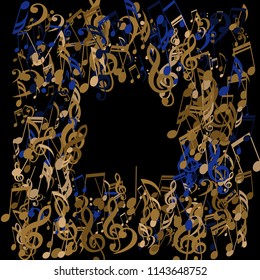 Square Frame of Musical Symbols. Abstract Background with Notes, Bass and Treble Clefs. Vector Element for Musical Poster, Banner, Advertising, Card. Minimalistic Simple Background.