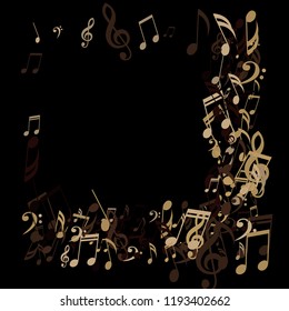 Square Frame of Musical Symbols. Abstract Background with Notes, Bass and Treble Clefs. Vector Element for Musical Poster, Banner, Advertising, Card. Minimalistic Simple Background.