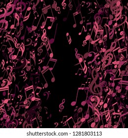 Square Frame of Musical Symbols. Abstract Background with Notes, Bass and Treble Clefs. Vector Element for Musical Poster, Banner, Advertising, Card. Minimalistic Simple Background.