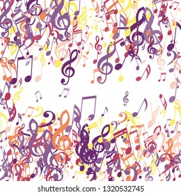 Square Frame of Musical Symbols. Abstract Background with Notes, Bass and Treble Clefs. Vector Element for Musical Poster, Banner, Advertising, Card. Minimalistic Simple Background.