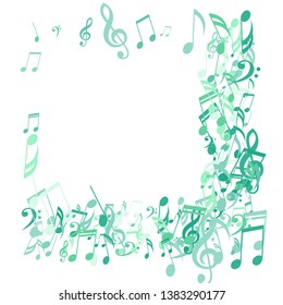 Square Frame of Musical Symbols. Abstract Background with Notes, Bass and Treble Clefs. Vector Element for Musical Poster, Banner, Advertising, Card. Minimalistic Simple Background.