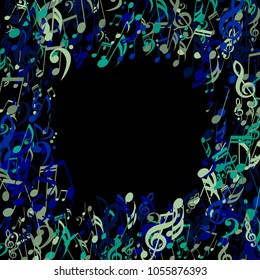 Square Frame of Musical Symbols. Creative Background with Notes, Bass and Treble Clefs. Vector Element for Musical Poster, Banner, Advertising, Card. Minimalistic Simple Background.
