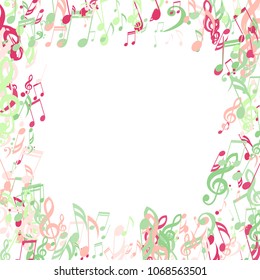 Square Frame of Musical Symbols. Creative Background with Notes, Bass and Treble Clefs. Vector Element for Musical Poster, Banner, Advertising, Card. Minimalistic Simple Background.