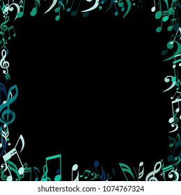Square Frame of Musical Symbols. Creative Background with Notes, Bass and Treble Clefs. Vector Element for Musical Poster, Banner, Advertising, Card. Minimalistic Simple Background.