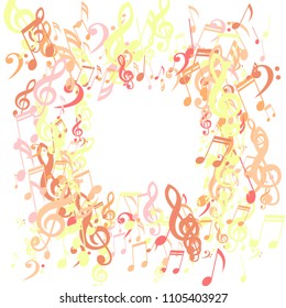 Square Frame of Musical Symbols. Creative Background with Notes, Bass and Treble Clefs. Vector Element for Musical Poster, Banner, Advertising, Card. Minimalistic Simple Background.