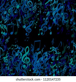 Square Frame of Musical Symbols. Creative Background with Notes, Bass and Treble Clefs. Vector Element for Musical Poster, Banner, Advertising, Card. Minimalistic Simple Background.