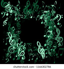 Square Frame of Musical Symbols. Creative Background with Notes, Bass and Treble Clefs. Vector Element for Musical Poster, Banner, Advertising, Card. Minimalistic Simple Background.